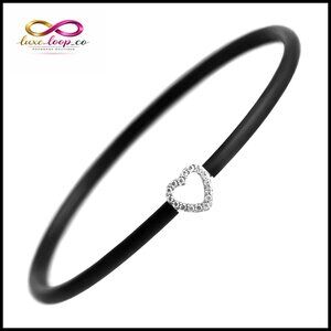 Adjustable Silicone Charm Bracelet with Diamond Charms, Stackable Fashion